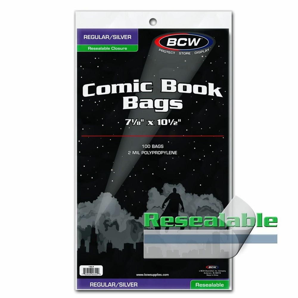 100 – BCW Resealable Silver | Regular 2-Mil Comic Book Bags 7-1/8″ x 10-1/2″