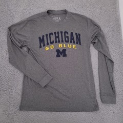 Michigan Wolverines Go Blue Long Sleeve Shirt Mens M Gray Campus Heritage Tee