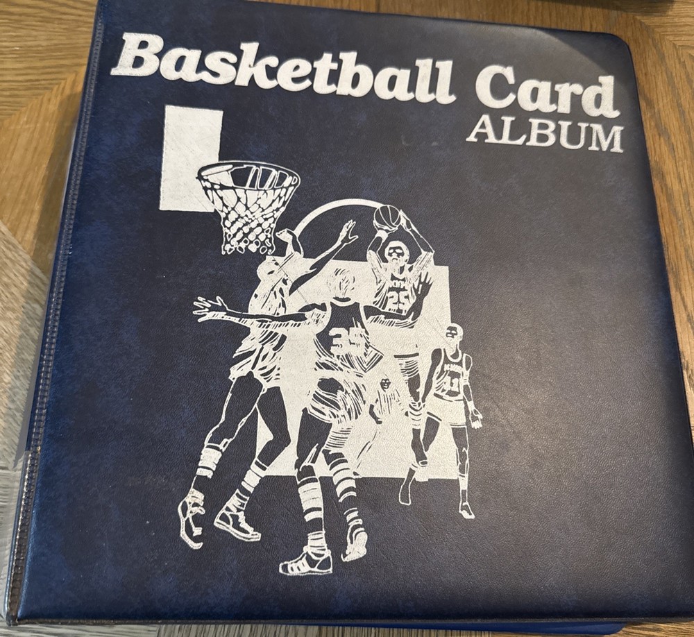 Vintage BASKETBALL CARD ALBUM 2” Blue 3 Ring Binder Very Rare Picture On Front