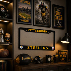 Pittsburgh Steelers License Plate Frame Cover – Black – EliteAuto3K