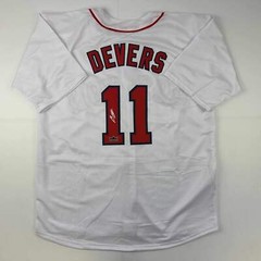 Facsimile Autographed Rafael Devers Boston White Reprint Jersey Size Men’s XL