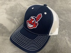 ⚾️CLEVELAND INDIANS CLASSIC CHIEF WAHOO TRUCKER HAT CAP NAVY BLUE WHITE MESH NEW