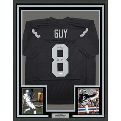 Framed Autographed Ray Guy HOF 35×39 Oakland LV Black Football Jersey JSA COA