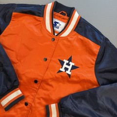 Houston Astros STARTER Bomber Jacket Satin MLB Navy Blue And Orange XL