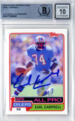 EARL CAMPBELL HOF 91 Signed Autograph RP. Reprint Card Beckett Auto Grade BAS 10