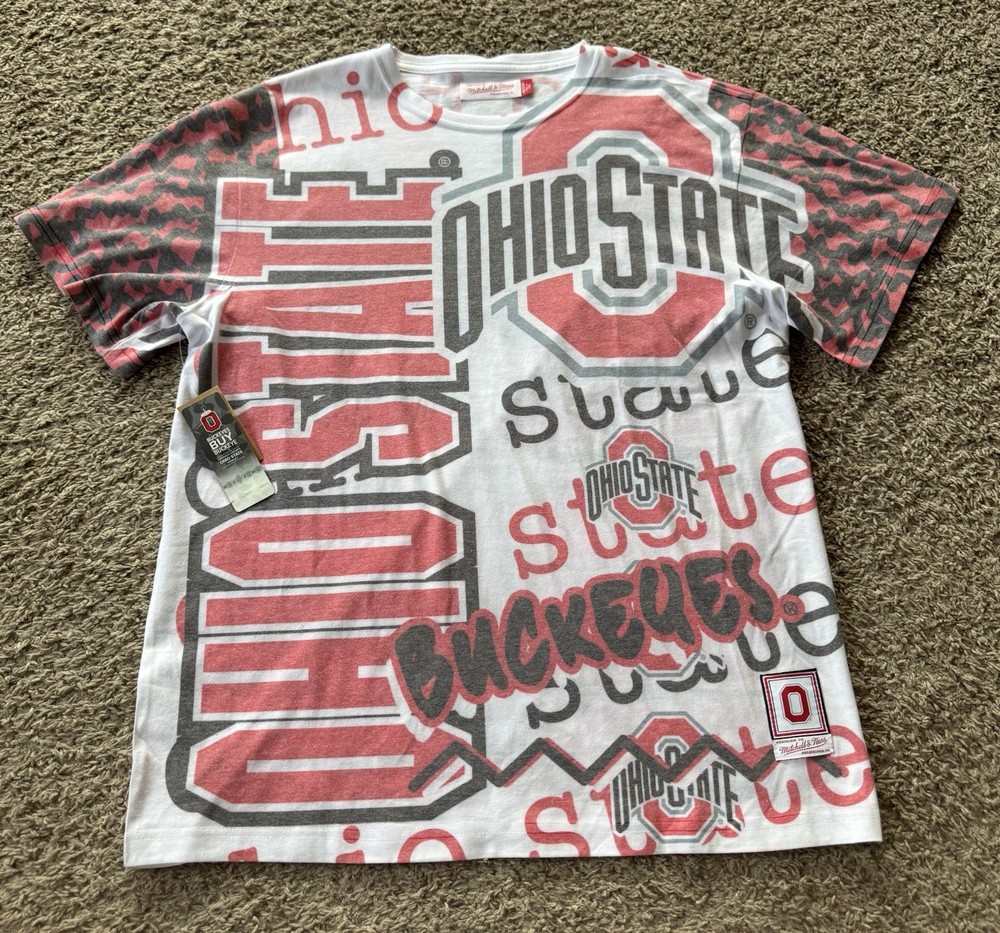 Mitchell & Ness Ohio state Buckeyes AOP T Shirt Men Medium All Over Print NWT