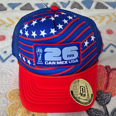 FIFA World Cup 26 USA Soccer Mesh Trucker Snapback Cap Red Blue White