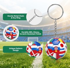 4PCS 2026 Soccer Cup Keychain,National Flag Soccer Ball KeyChain with Metal Ring