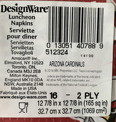 Arizona Cardinals Napkins 2 Packs of 16 Each 2 Ply 12 7/8″ X 12 7/8″ Brand New