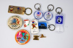 Vintage Lot of 1984 Olympic Pins, Pinback Buttons, Keychains