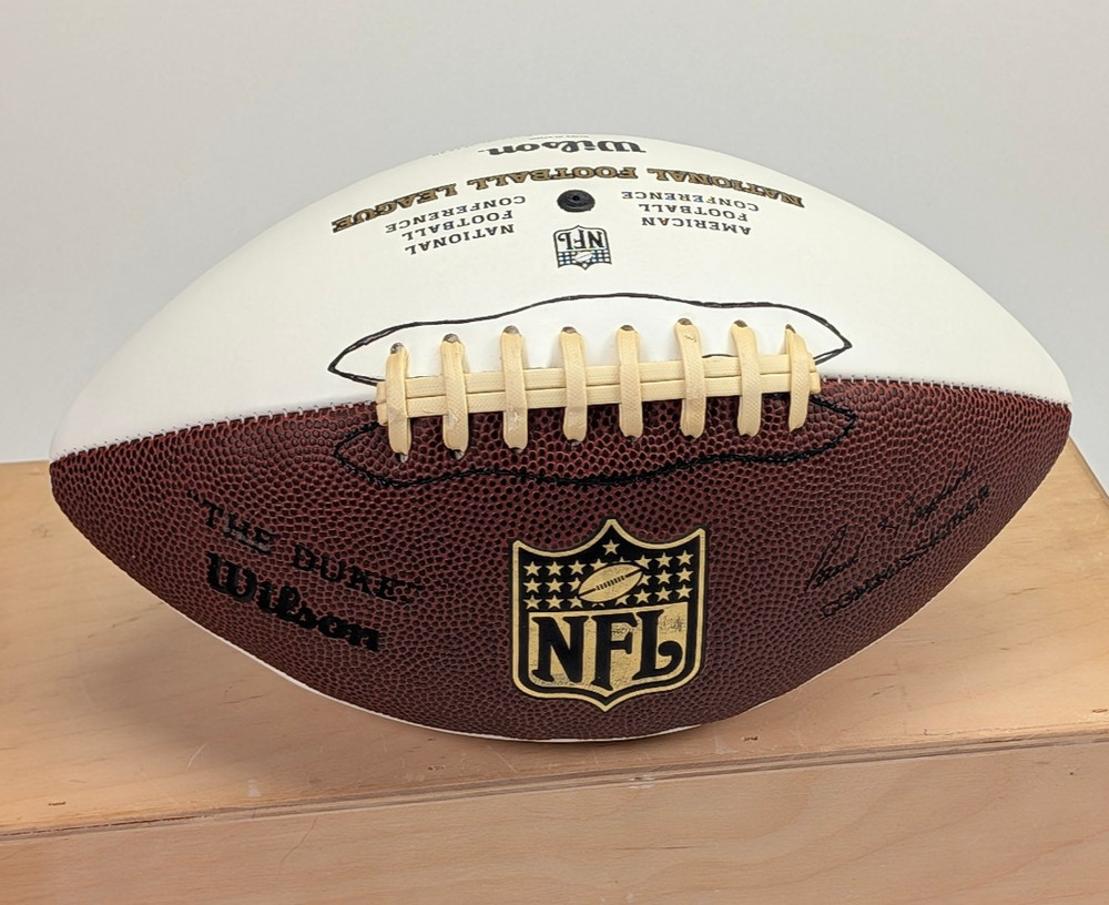 Wilson NFL White Panel Football Signed Autograph Unknown Signature Display Ball