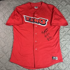 Orem Owlz Jersey Mens Size 50 Red Blue MiLB Minors Baseball Backwards Autograph