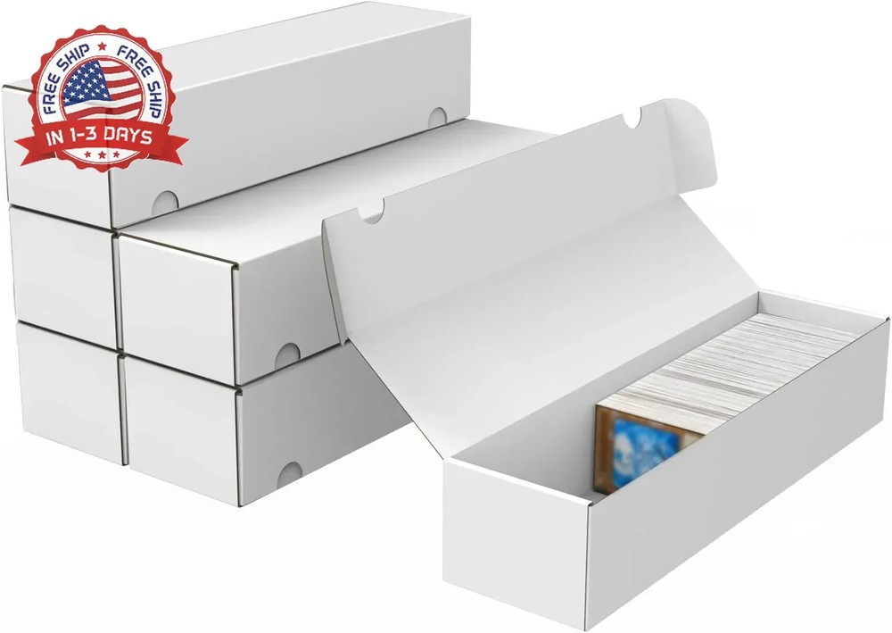 Trading Card Storage Box, 6-Pack 1100 Count White Corrugated Cardboard Bulk Spor