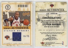 2004-05 Fleer Authentix Jersey Numbered to 75 10/75 Stephon Marbury #JA-SM 02l6