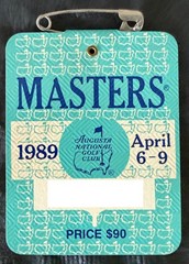 1989 MASTERS BADGE TICKET AUGUSTA NATIONAL GOLF PGA NICK FALDO WINS