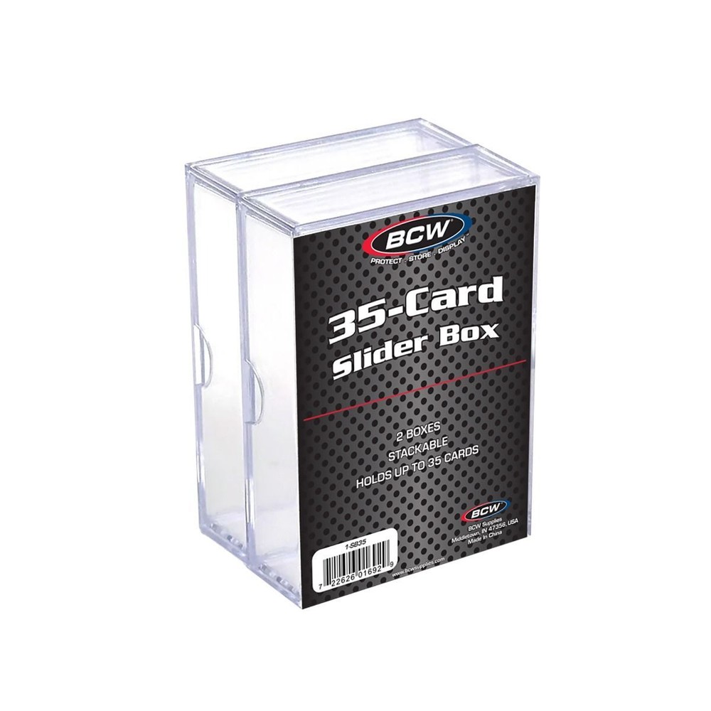 6 packs of 2 (12) BCW 2-Piece Slider Boxes. Holds 35 Standard Sized Cards.