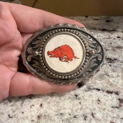 Vintage University Of Arkansas Razorback Western Silver Belt Buckle Hog Heaven