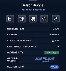 2026 Topps Bunt Aaron Judge 1991 Orange Relic Legendary DIGITAL