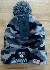 Brooklyn Nets Hat Salute to Service Gray Camouflage Cap Beanie USA Flag Patch