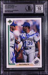 Ken Griffey Jr & Sr – Signed 1991 Upper Deck #572 – DUAL AUTOGRAPH – BGS Auto 10
