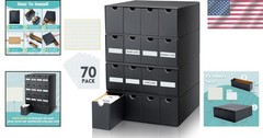 Trading Card Storage Box with 70 Dividers – Stackable Organizer in Black
