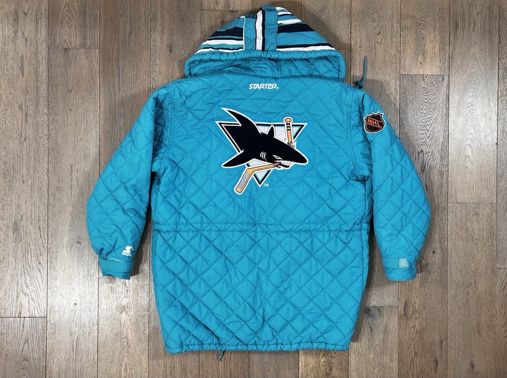 VTG Rare San Jose Sharks Starter TOGGLE Trench Coat Parka Jacket Adult Large