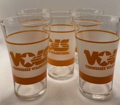 5 Vtg VOLS, Tennessee Volunteers, Shell, Clear & Frosted Glasses, 5.5”, Mint