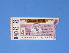 November 3, 1963 – BALTIMORE COLTS TICKET STUB vs Chicago Bears – NICE!
