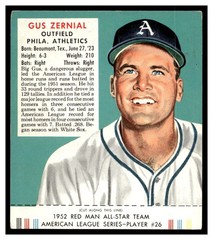 1952 Red Man BASEBALL #AL26 Gus Zernial With Tab RM2