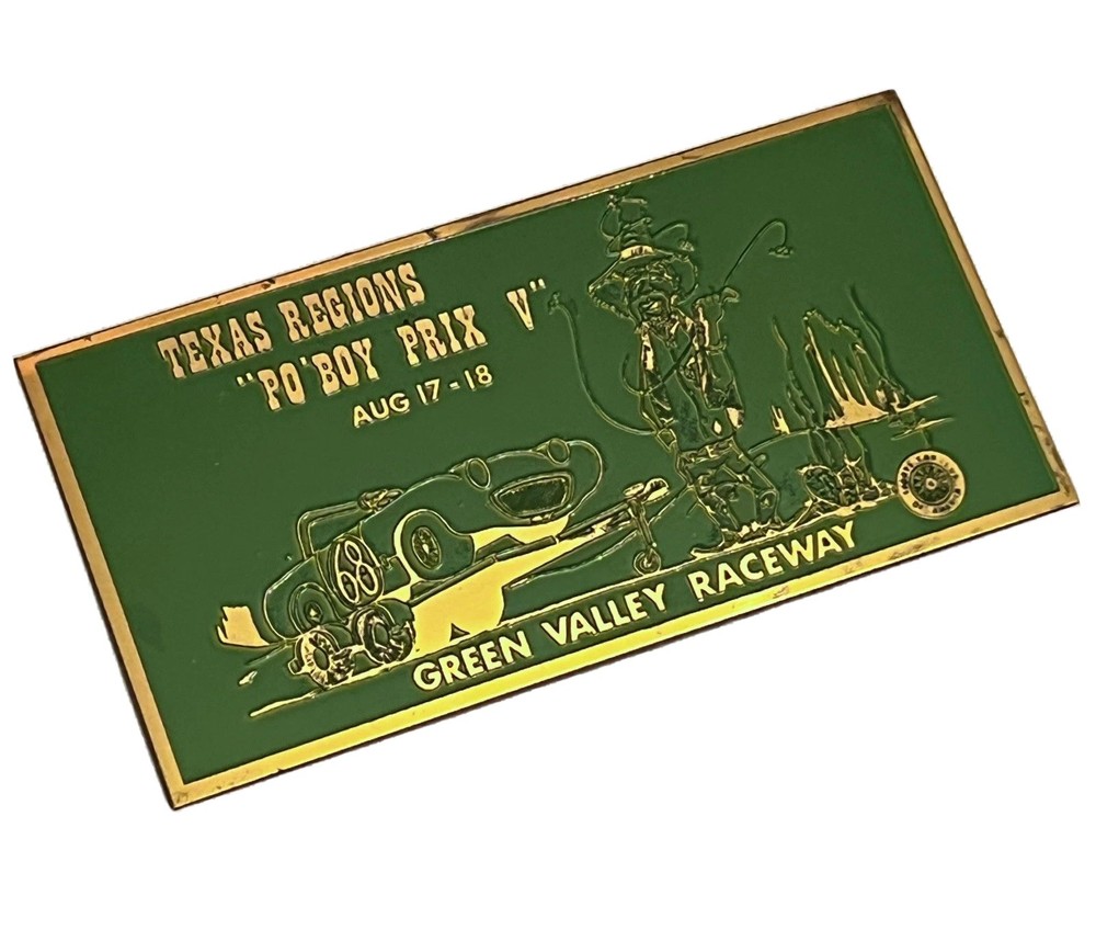 VTG Green Valley Raceway Po Boy Prix V Dash Plaque Plate Texas Region SCCA