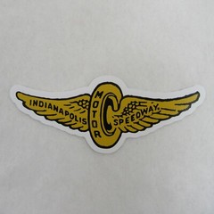 IMS Retro Logo Sticker Indianapolis Motor Speedway Gold Wings & Wheel White