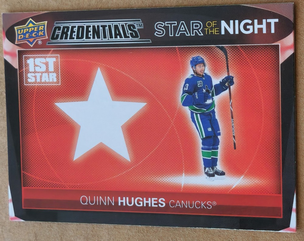 2021-22 Credentials 1st Star of the Night Quinn Hughes #1S-8 Vancouver Canucks