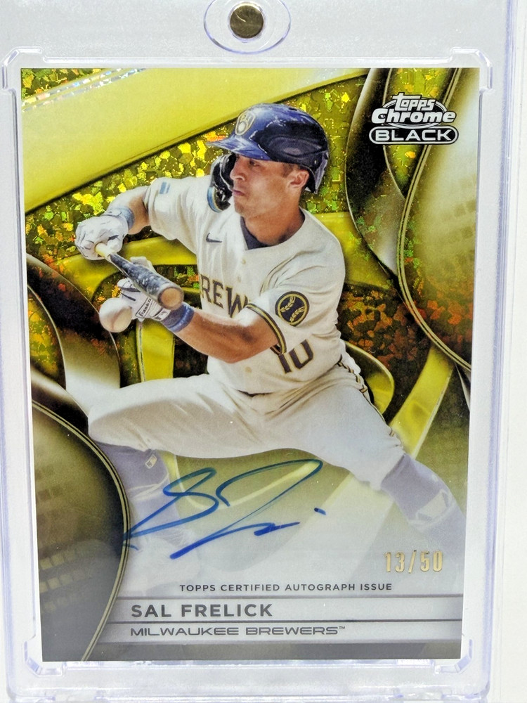 2025 Sal Frelick Topps Chrome Black 13/50 Auto Brewers #CBA-SF Gold Mini Diamond
