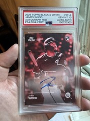 2025 Topps Black & White James Wood Red AUTO /5 (RC) PSA 10 Nationals #57-A