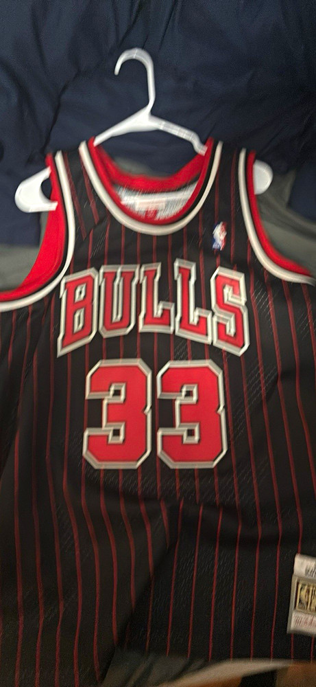 Chicago Bulls Scottie Pippen #33 Black Pinstripe Basketball Jersey NBA XL
