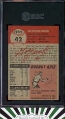 1953 Topps #42 Gus Zernial SGC 8.5 [CENTERED] POP 2, ONLY 2 HIGHER