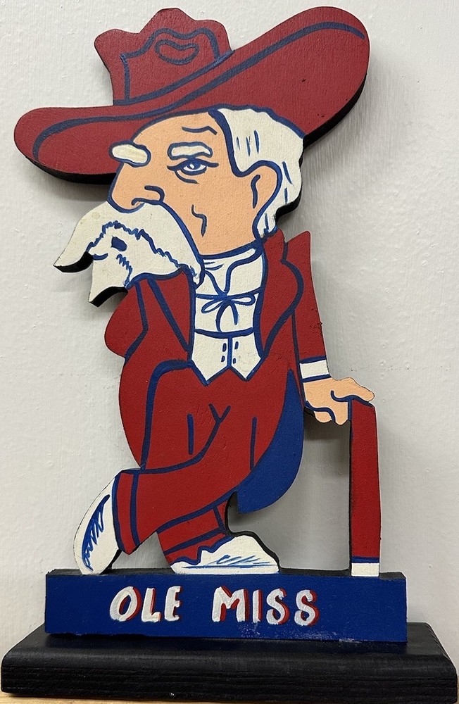VTG OLE MISS COLONEL REB WOODEN CUT OUT PLAQUE SIGN 12 1/8in. x 7 1/2in.