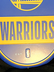 NBA Warriors Blue Gold Metal Oval Sign 14 1/2 in H x 9 3/4 in W