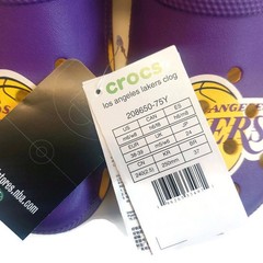 CROCS Mens 6 Womens 8 Slip On Clogs Los Angeles Lakers Sandals Shoes Purple Gold