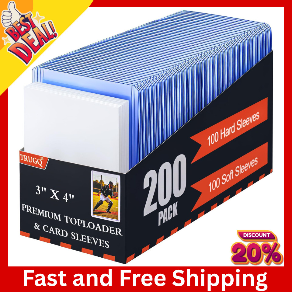 200 Card Sleeves& Top Loaders 3×4 Baseball Football Sport Trading Card Protector