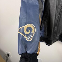 Vintage St. Louis Rams Jacket Mens Large Black Blue Leather NFL Full Zip Bomber