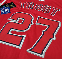 Mike Trout #27 Angels Red Cool Base Sewn Stitched Jersey.