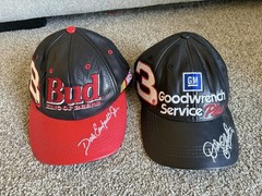 Dale Earnhardt and Dale Earnhardt Jr Nascar Leather Hats Vintage Bud Goodwrench