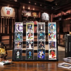 Card Display Stand, 4-Tier Trading Card Display, Wooden Graded Sports Card Di…