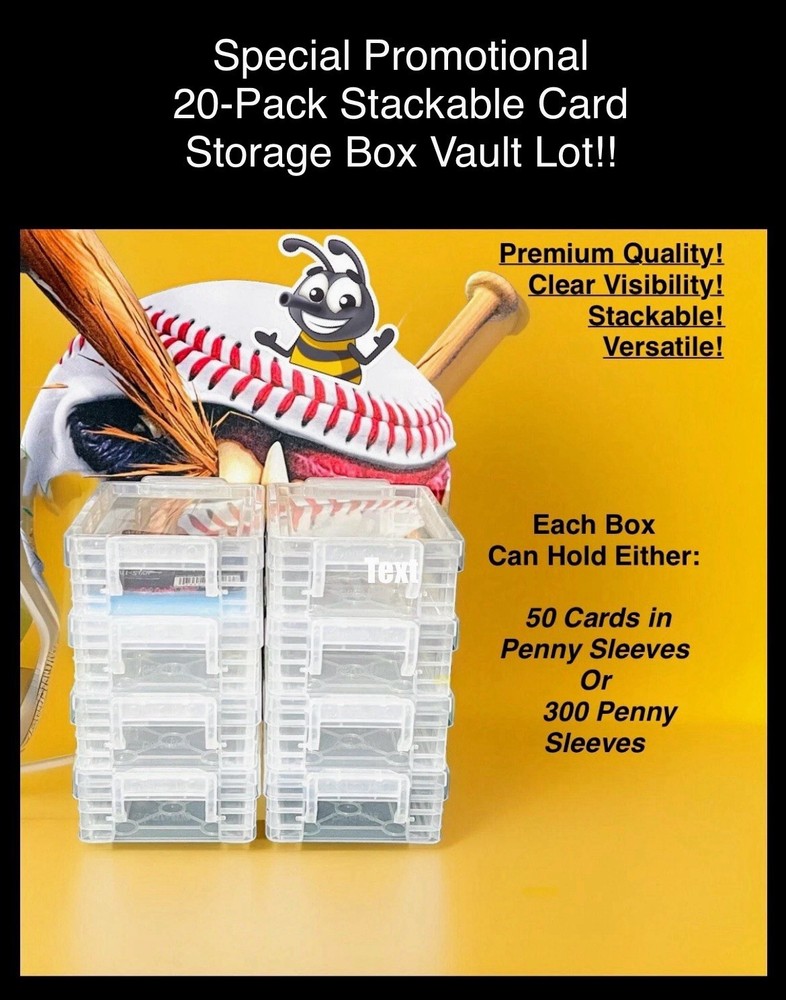(20-Pack) Trading Card Storage Box Case – For Cards In Penny Sleeves – Stackable