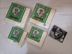 Lot of NfL Raiders Coasters (Set of 4) and 4 Packages of Party Napkins Brand New