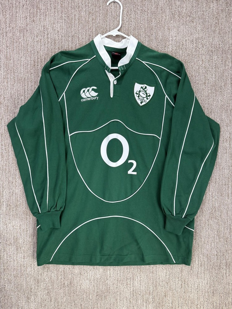Ireland Rugby Jersey Shirt Mens Large Green O2 Canterbury Long Sleeve 2000s