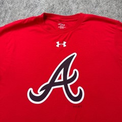 Atlanta Braves Under Armour Shirt Men L Red Crew Neck HeatGear Performance