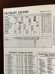 1990 Seattle Mariners vs. Detroit Tigers Official Scorecard,
