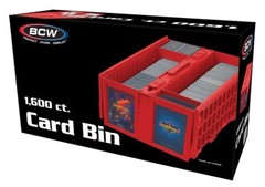 BCW 1600 Count Red Plastic 2-Row Collectible Trading Card Bin with Hinged Lid